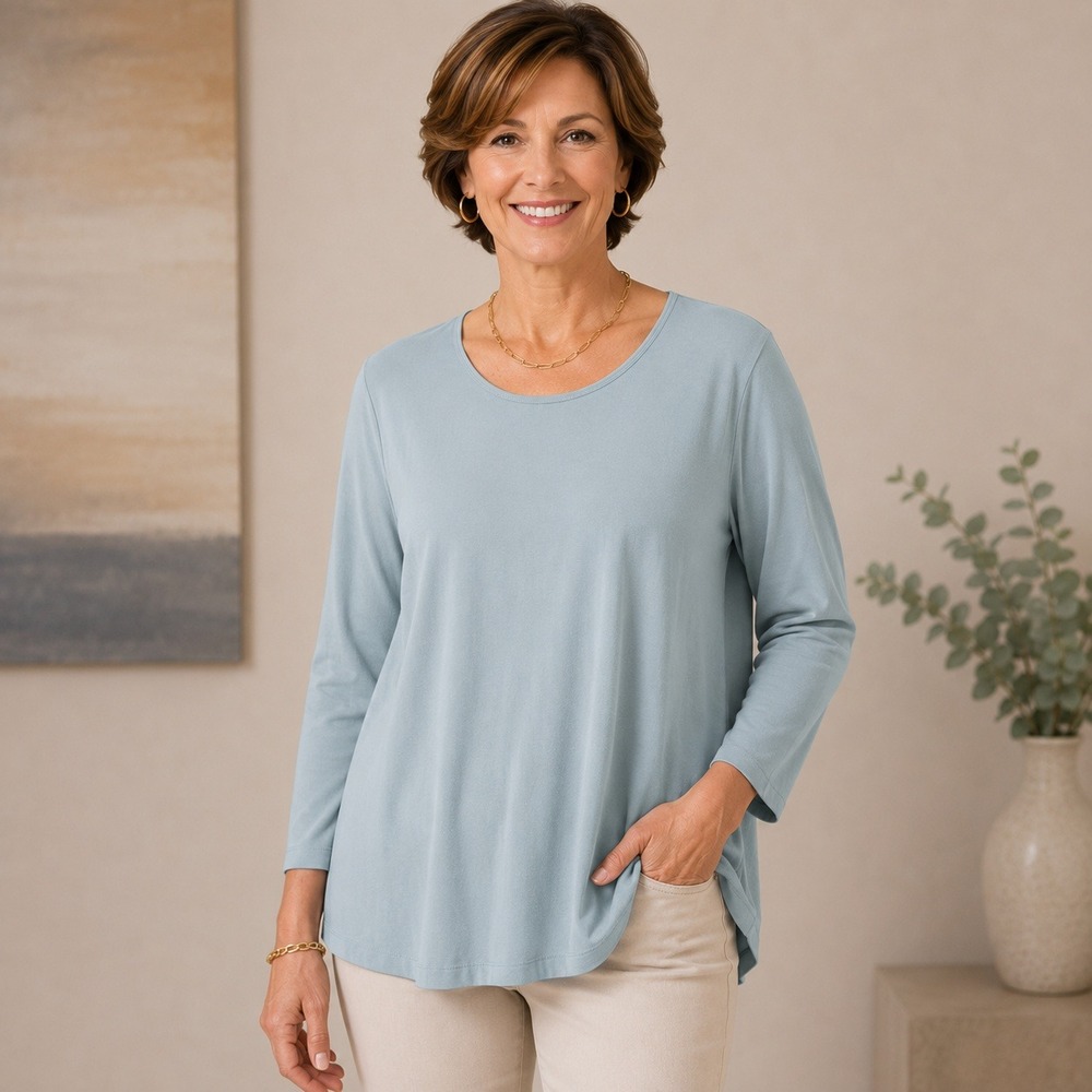 Chico's Ultimate Tee Size 3 Light Blue Micromodal Long Sleeve Layering Top XL